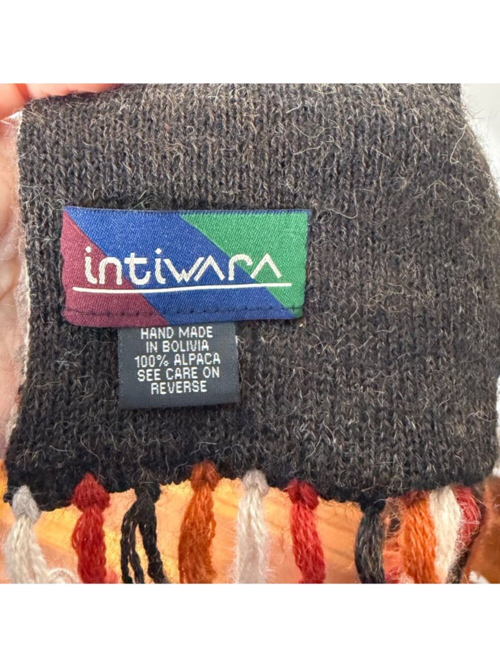 Intiwara Womens Alpaca Knit Scarf Aztec Print Brown Blue Double Layer Warm Boho - Picture 7 of 10
